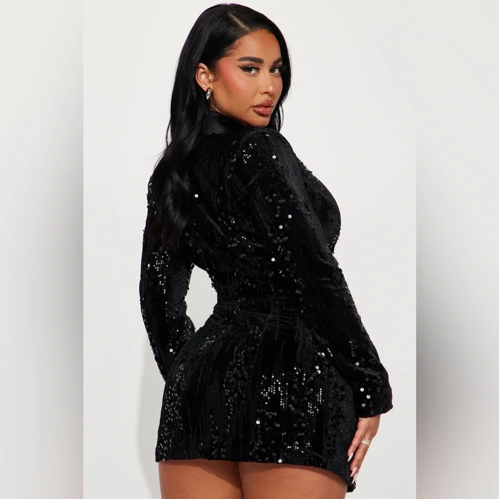 Fashion Nova Amelia Sequin Blazer Dress - Black, Size: 1X